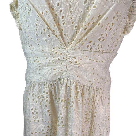 Maggy London Ivory Eyelet Midi Dress Size 12 – Sleeveless Fit & Flare - Picture 4 of 11